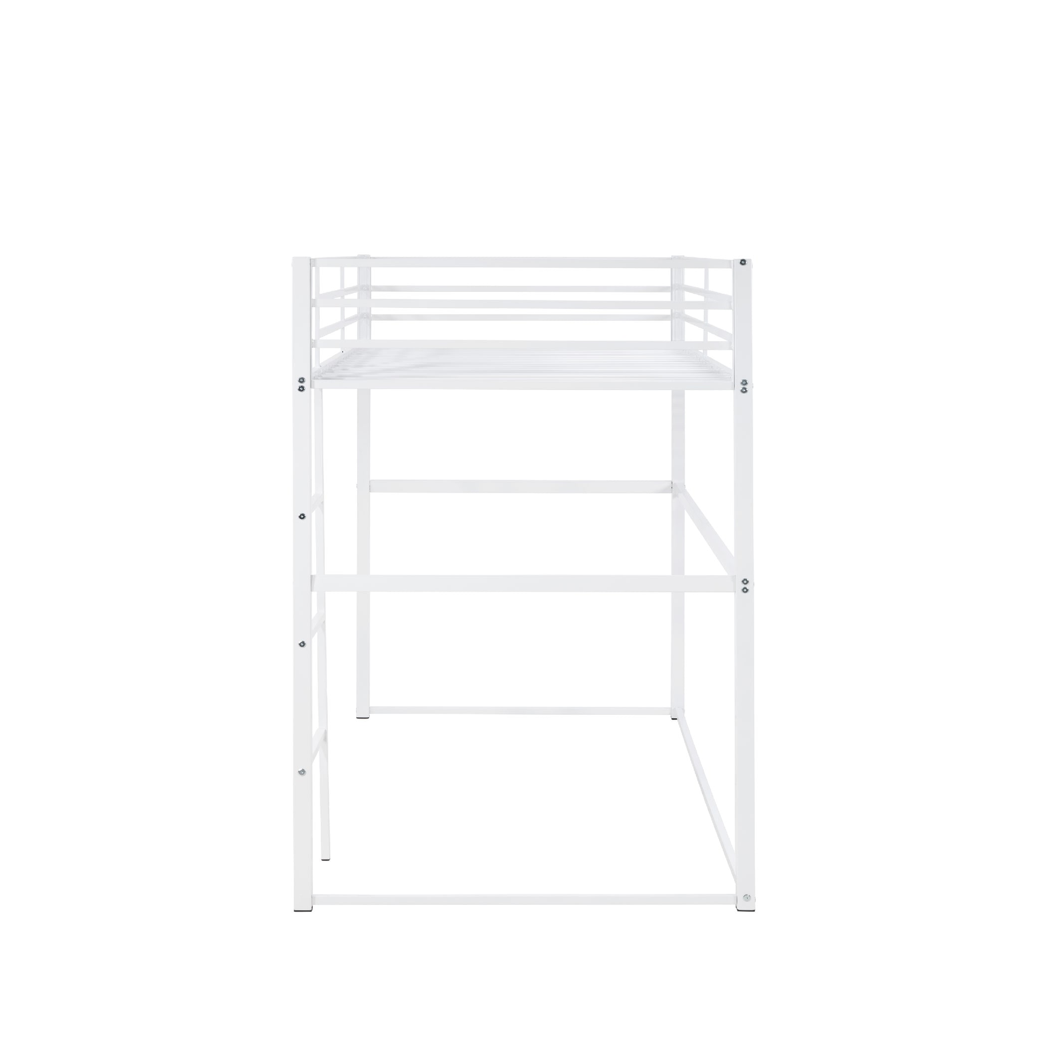 Metal Loft Bed Twin Size, Loft Bed Frame With Safety Guard Rails & Flat Ladder, Twin Loft Bed For Kids Teens Adults, White_voghion.com